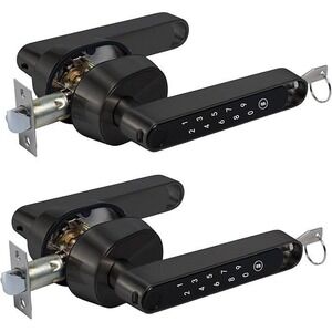 StylrTop P121 Black Fingerprint Door Lock Lever Handle Set with Keys Pack of 2